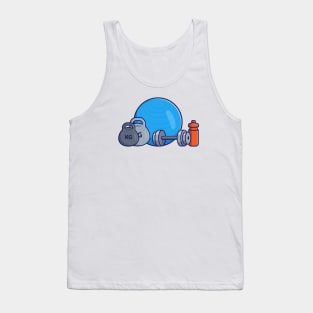 Barbell, Dumbbell, Bottle And Fitness Ball Cartoon Tank Top